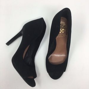 Vince Camuto Sz 6 Black Suede Open Peep Toe